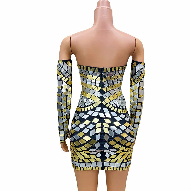 Design Tube Top Sequins Mechanical Evening Dress Stage Performance Talent Model Catwalk Star Red Carpet Live Broadcast 이브닝 파티드레스