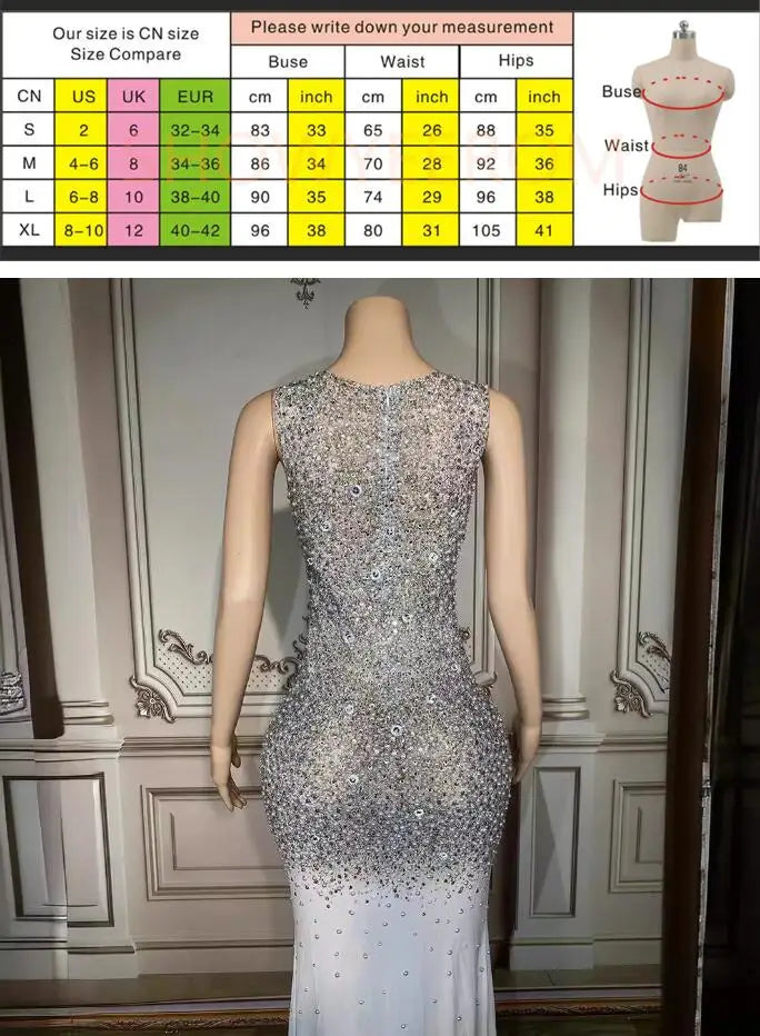 Birthday Clothing Diamond Performance Clothing Silver Rhinestone Dress Temperament Evening Elegant Evening Dresses Woman Elegant