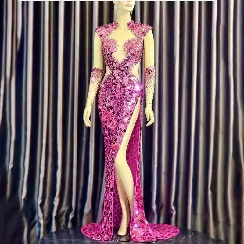 New Nightclub Bar Sexy Backless Evening Dress Rose Red Summer Hot Sale Party Abito Da Cerimonia Donna Abito Luxury Elegante Gala