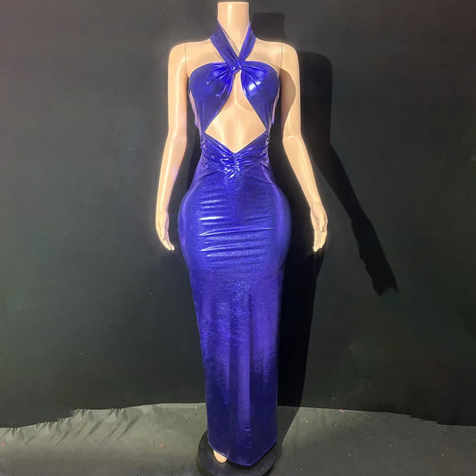 Purple Neck Slim Temperament Seaside Vacation Backless Dress Star Red Carpet Catwalk Singer Music Festival Mini Vestido Sexy Hot