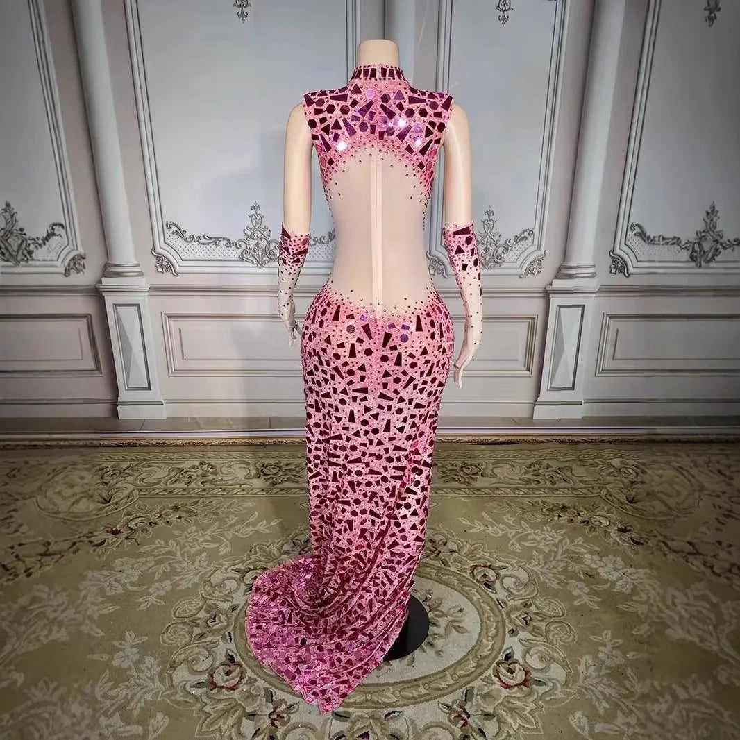 New Nightclub Bar Sexy Backless Evening Dress Rose Red Summer Hot Sale Party Abito Da Cerimonia Donna Abito Luxury Elegante Gala