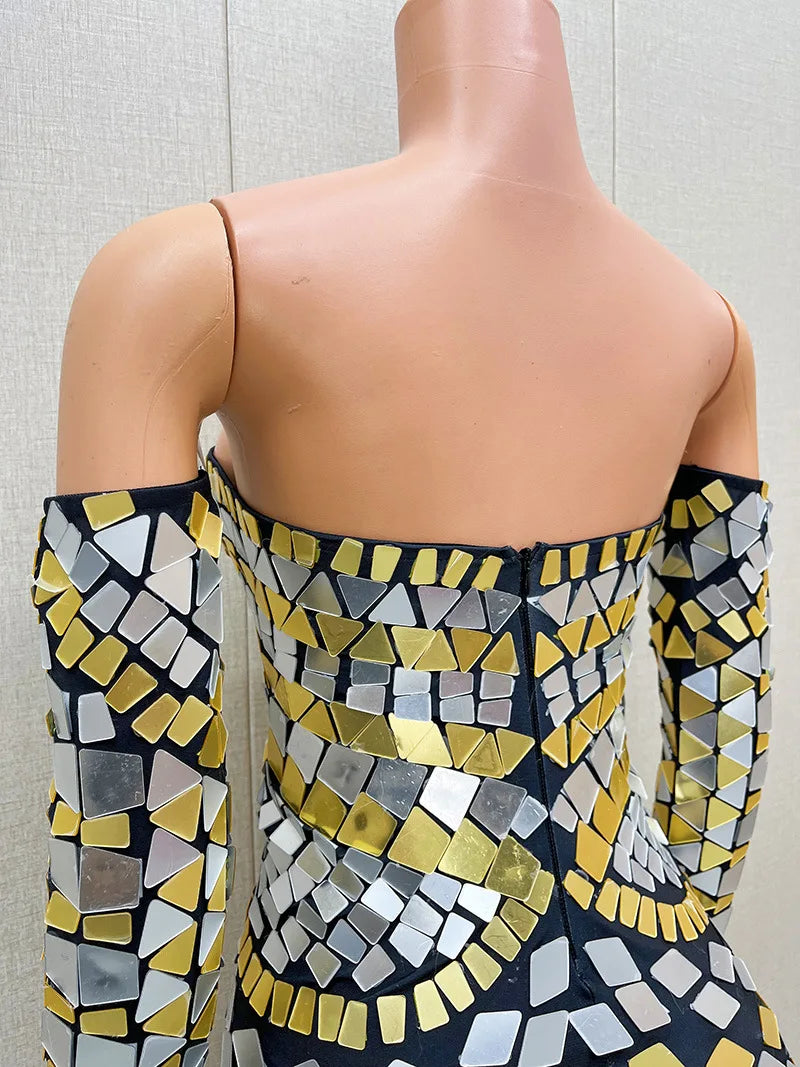 Design Tube Top Sequins Mechanical Evening Dress Stage Performance Talent Model Catwalk Star Red Carpet Live Broadcast 이브닝 파티드레스