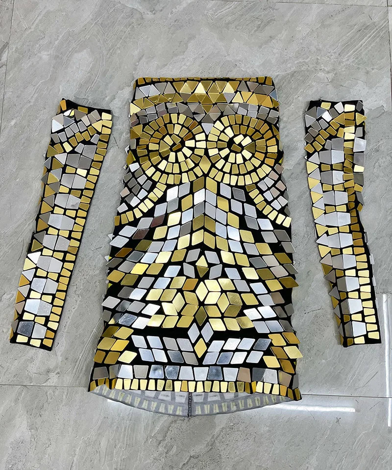 Design Tube Top Sequins Mechanical Evening Dress Stage Performance Talent Model Catwalk Star Red Carpet Live Broadcast 이브닝 파티드레스