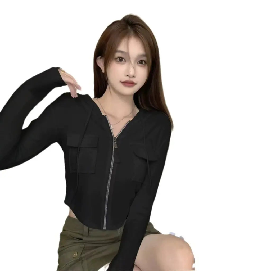 Spice Girls Short Hooded T-shirt Jacket Sweet And Hot Style Slim-fit Long-sleeved Waist Fashion Chic Autumn Outerwear