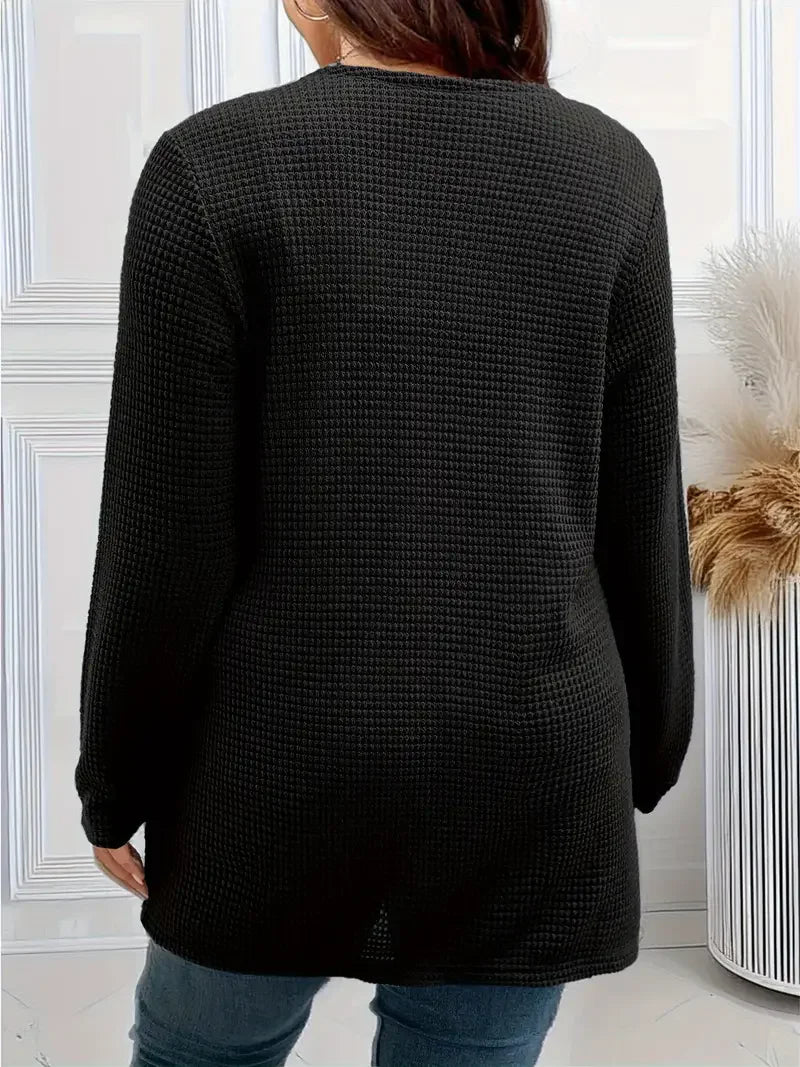 Plus size pure color pocket cardigan coat, casual long-sleeved shirt, suitable for spring and autumn wear, women plus size cloth