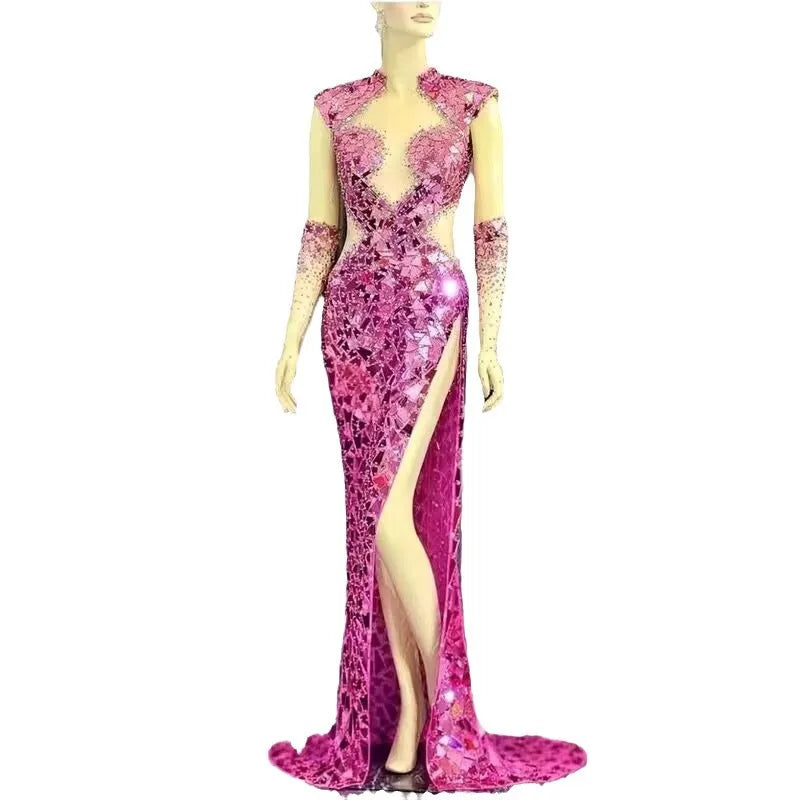 New Nightclub Bar Sexy Backless Evening Dress Rose Red Summer Hot Sale Party Abito Da Cerimonia Donna Abito Luxury Elegante Gala