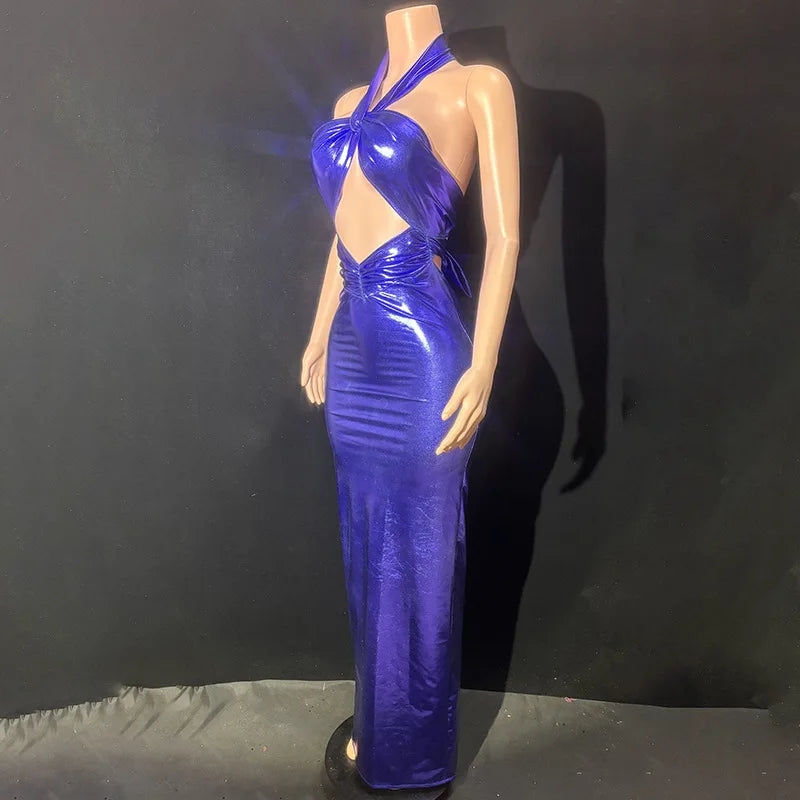Purple Neck Slim Temperament Seaside Vacation Backless Dress Star Red Carpet Catwalk Singer Music Festival Mini Vestido Sexy Hot