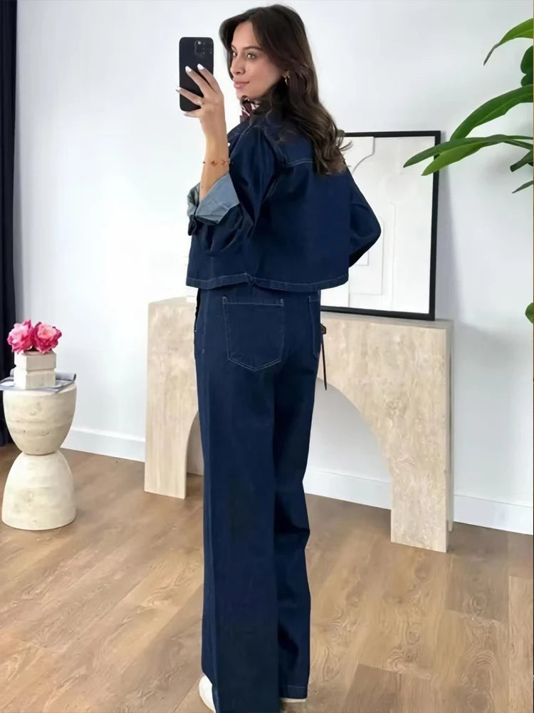 HXAO Denim Set Woman Jeans Set Denim 2 Piece Set Streetwear Woman Trousers Denim Outfits Two Piece Set Women's Denim Top Jacket