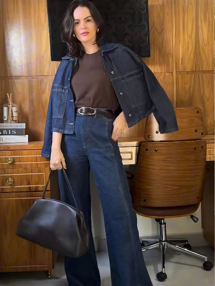 HXAO Denim Set Woman Jeans Set Denim 2 Piece Set Streetwear Woman Trousers Denim Outfits Two Piece Set Women's Denim Top Jacket