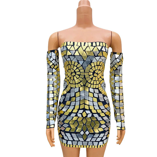 Design Tube Top Sequins Mechanical Evening Dress Stage Performance Talent Model Catwalk Star Red Carpet Live Broadcast 이브닝 파티드레스