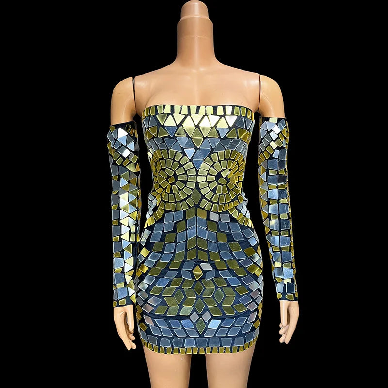 Design Tube Top Sequins Mechanical Evening Dress Stage Performance Talent Model Catwalk Star Red Carpet Live Broadcast 이브닝 파티드레스