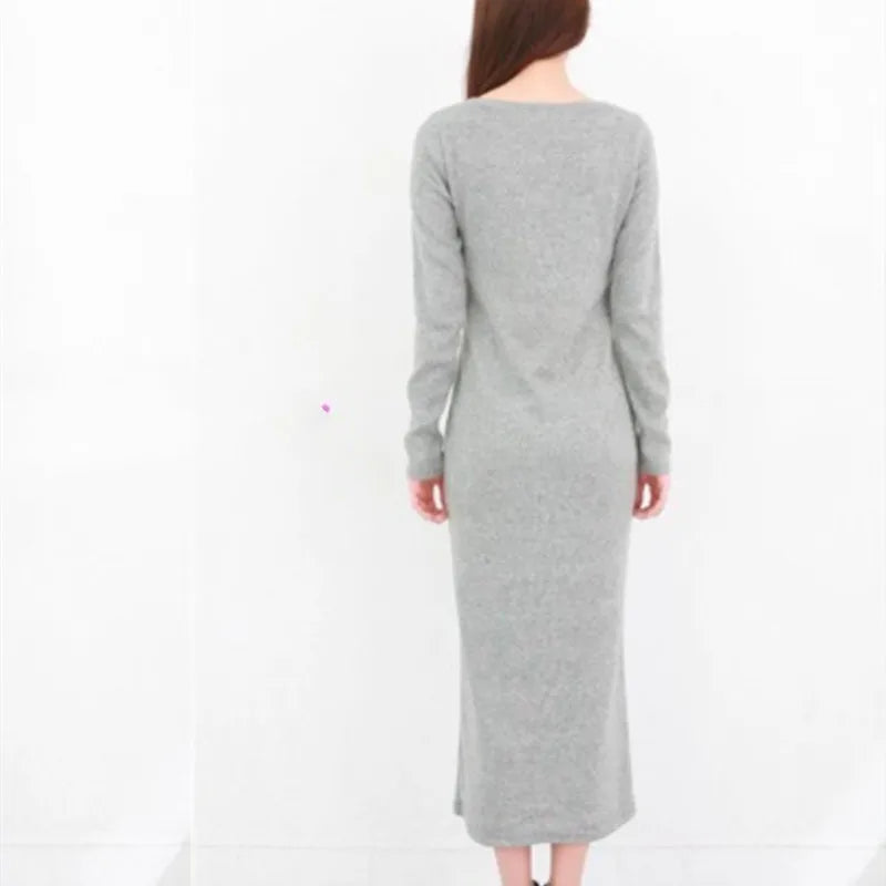 TIYIHAILEY O-neck Winter Thick Thermal Full Sleeve Maxi Dress S-10XL Customized Fleece Stretch Outerwear Hoodies Black Grey