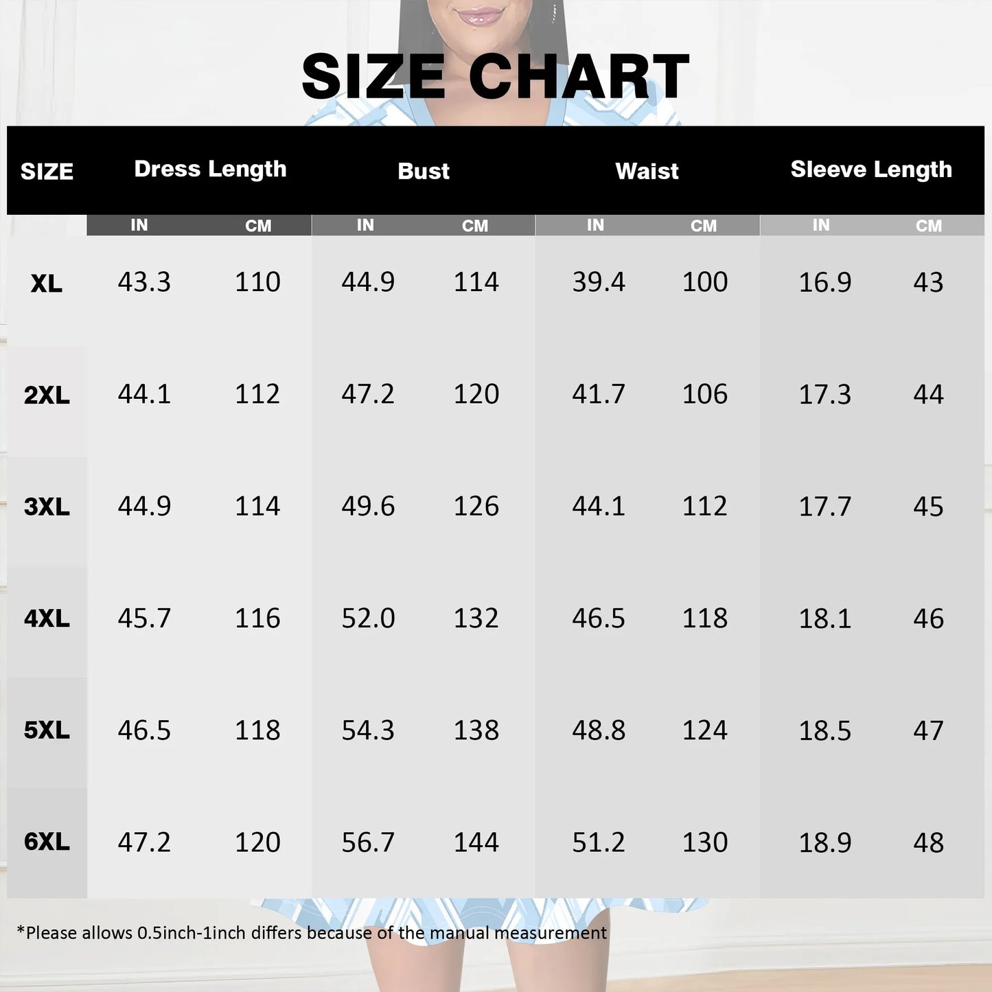 Plus Size Wrap Midi Dress Light Blue Geometric Print Elegant Modern 3/4 Sleeve Outfit