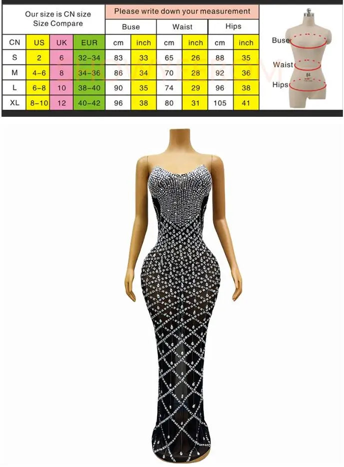 Black Diamond Model Contest Tube Top Temperament Elegant Performance Dress Full Of Diamonds Slim Dress Singers Annual Meeting