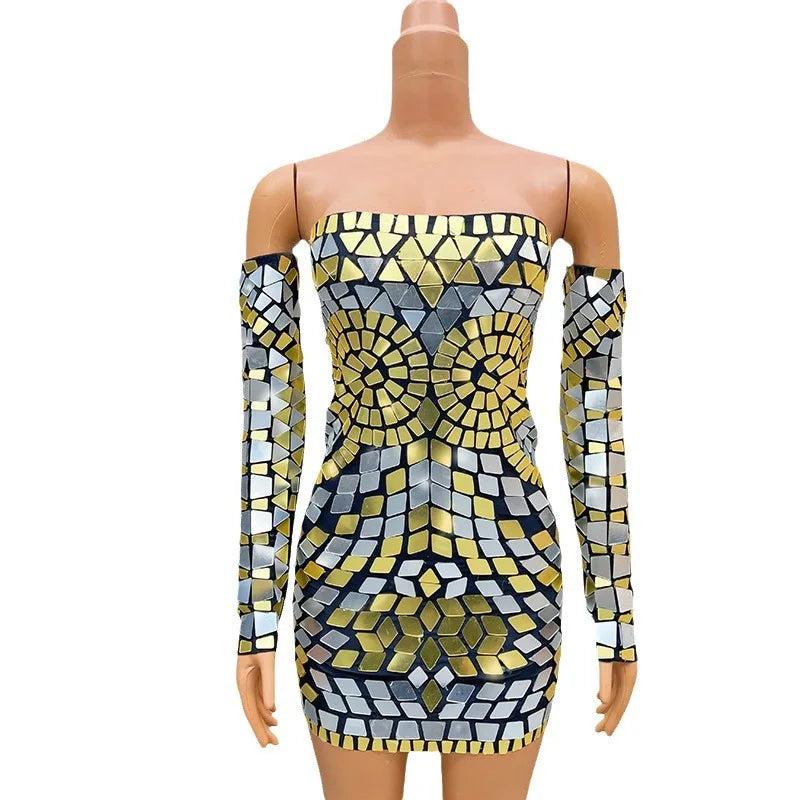 Design Tube Top Sequins Mechanical Evening Dress Stage Performance Talent Model Catwalk Star Red Carpet Live Broadcast 이브닝 파티드레스