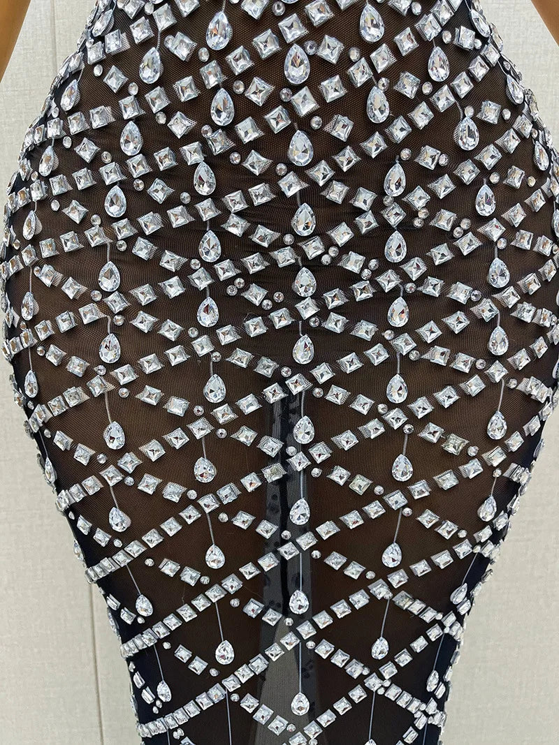 Black Diamond Model Contest Tube Top Temperament Elegant Performance Dress Full Of Diamonds Slim Dress Singers Annual Meeting