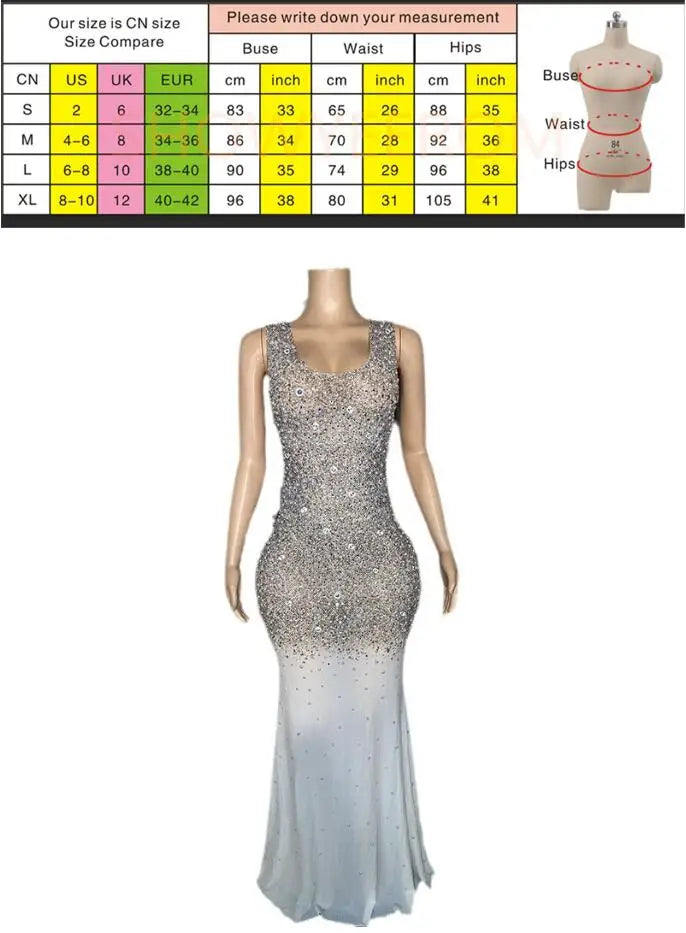 Birthday Clothing Diamond Performance Clothing Silver Rhinestone Dress Temperament Evening Elegant Evening Dresses Woman Elegant